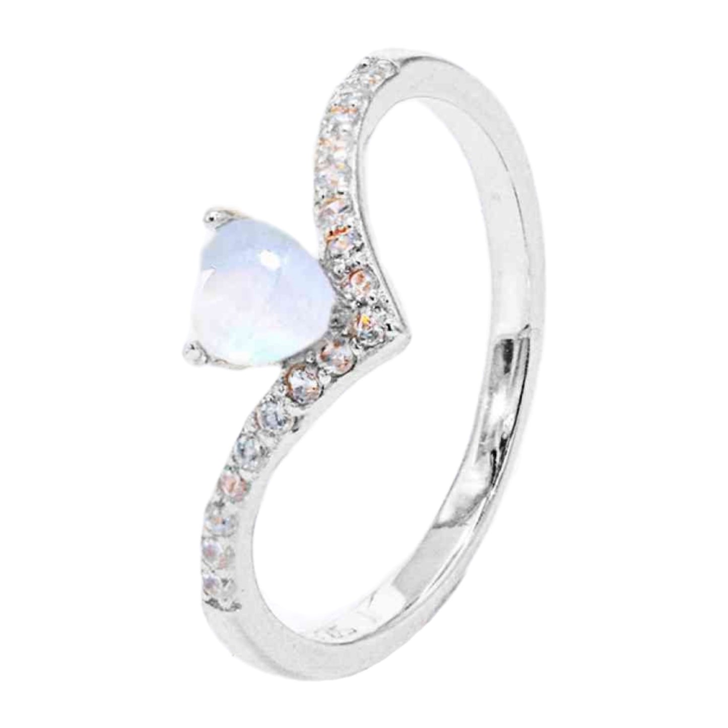 Rainbow Moonstone Heart Ring