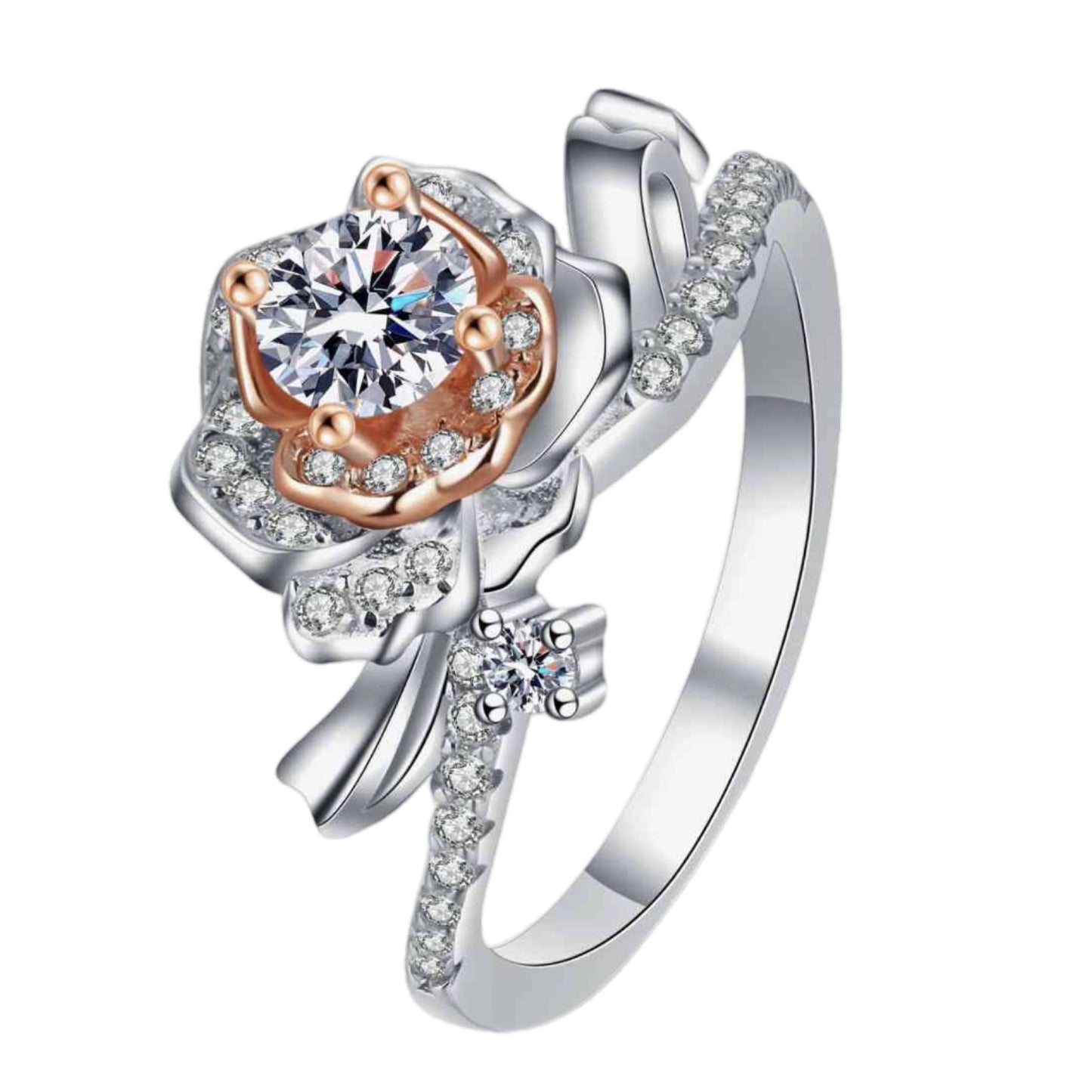 Moissanite Rose Sterling Silver Ring