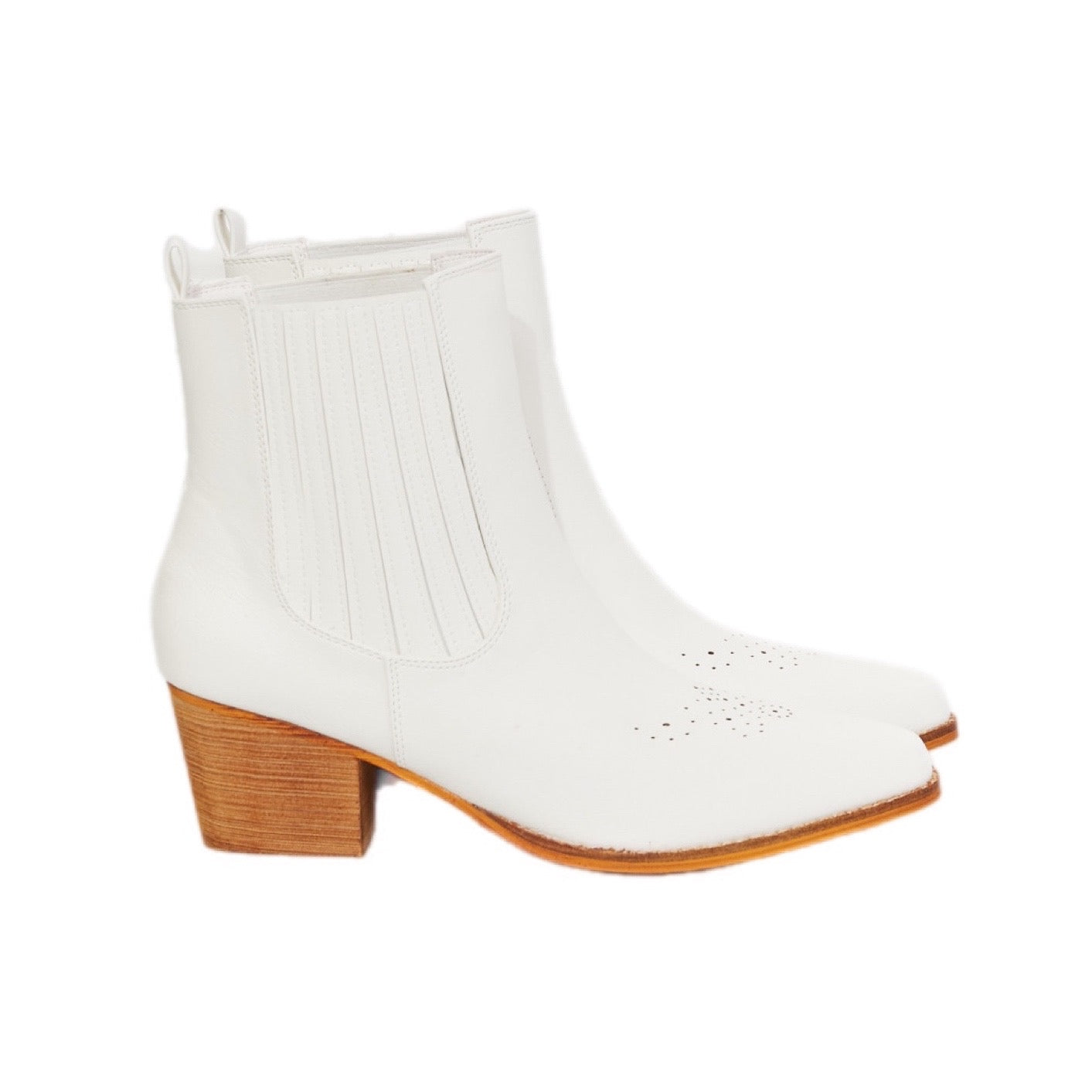 Stacked Heel Boot in White