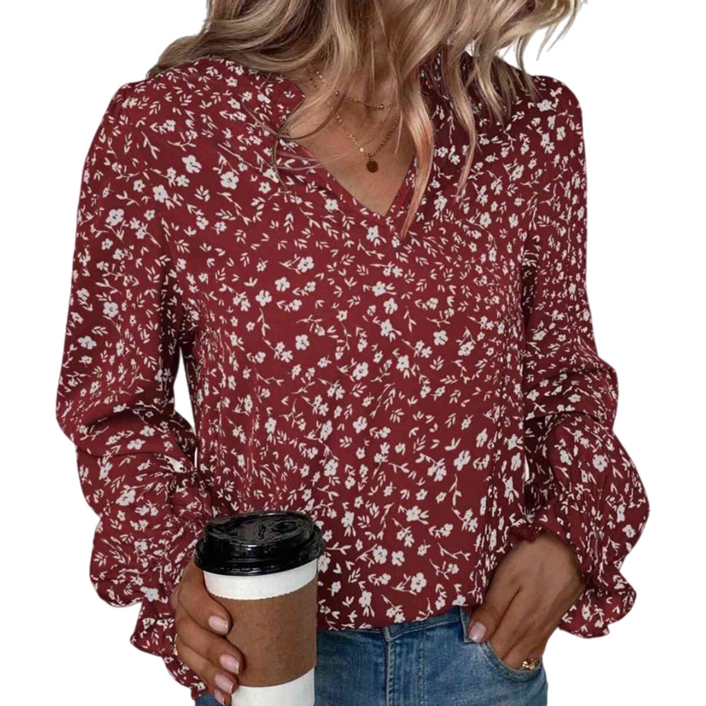 Notched Neck Flounce Blouse