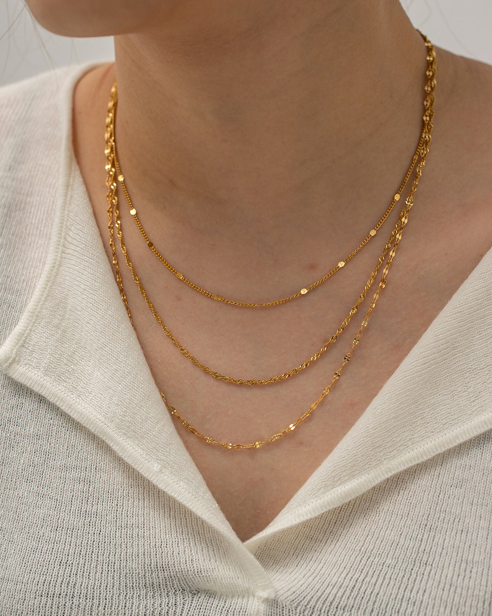 Layered Gold Steel Chain Necklace