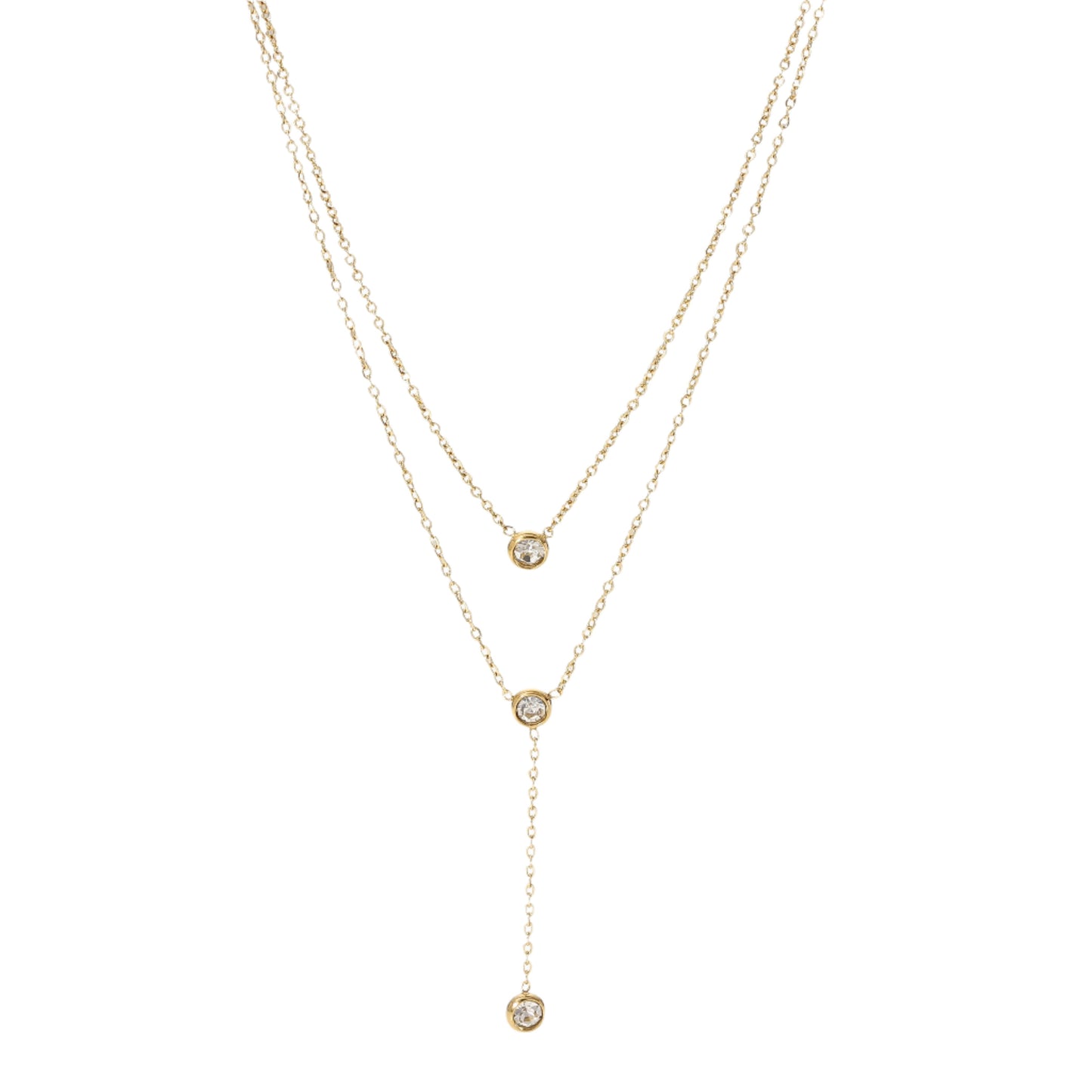 Gold Steel CZ Double-Layered Necklace