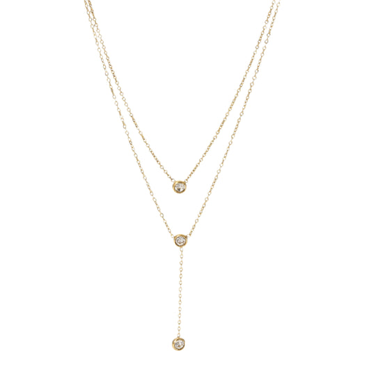 Gold Steel CZ Double-Layered Necklace