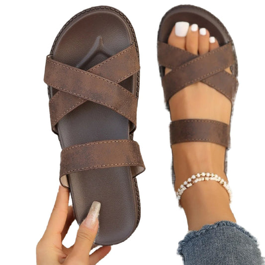 Crisscross Vegan Leather Flat Sandals