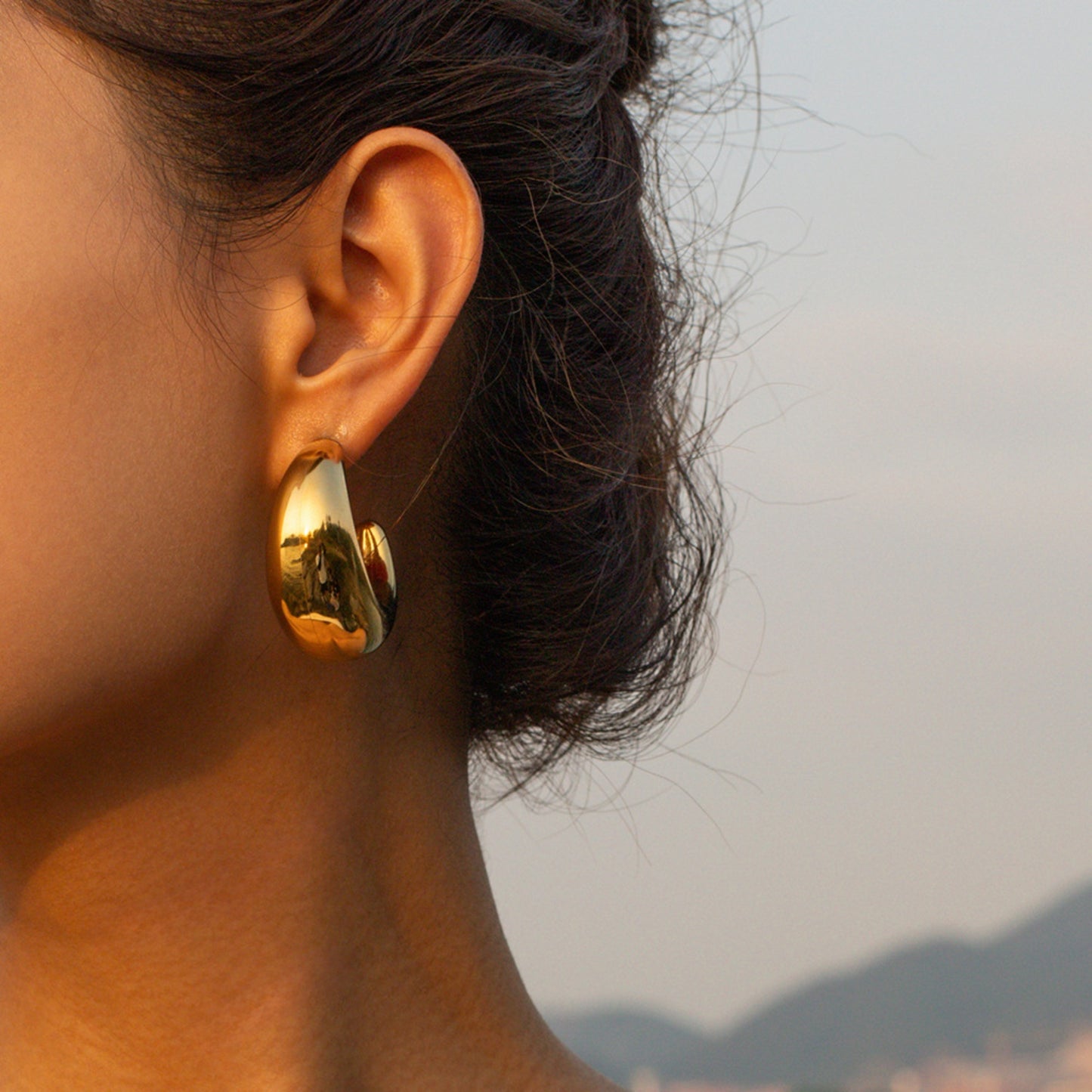 18K Gold Toned Moon Crescent Earrings