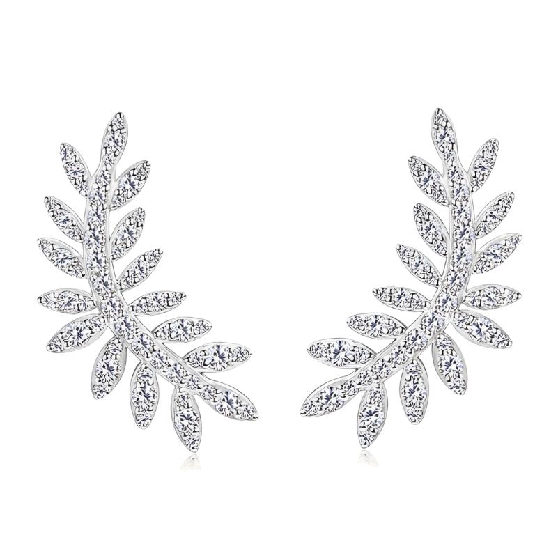 Moissanite 925 Sterling Silver Leaf Stud Earrings