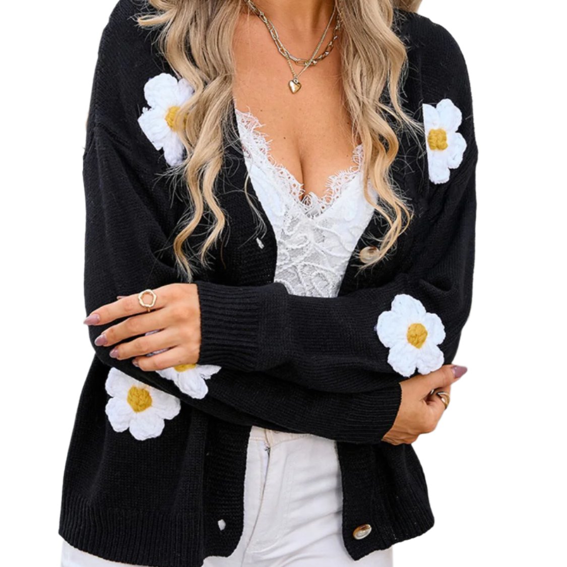 Crochet Flower Button Up Cardigan