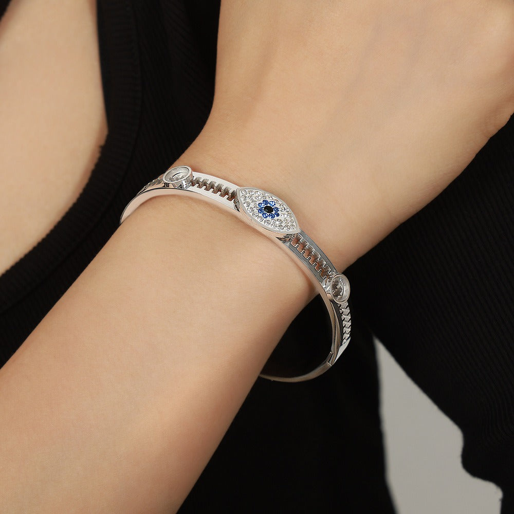 Gold or Silver Steel Evil Eye Bracelet with CZ Accents