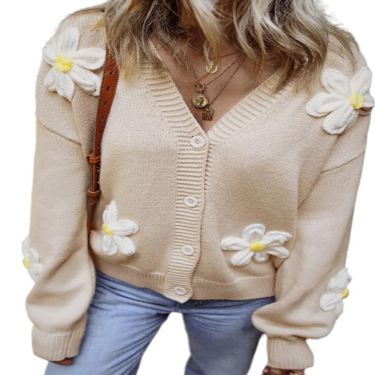 Flower Dropped Shoulder Cardigan