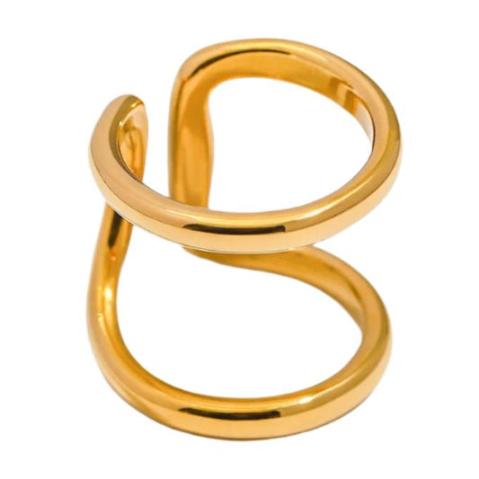 Gold Steel Layered Cuff Ring