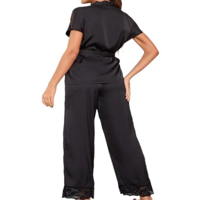 Surplice Neck Tie Waist Top & Pants Pajama Set