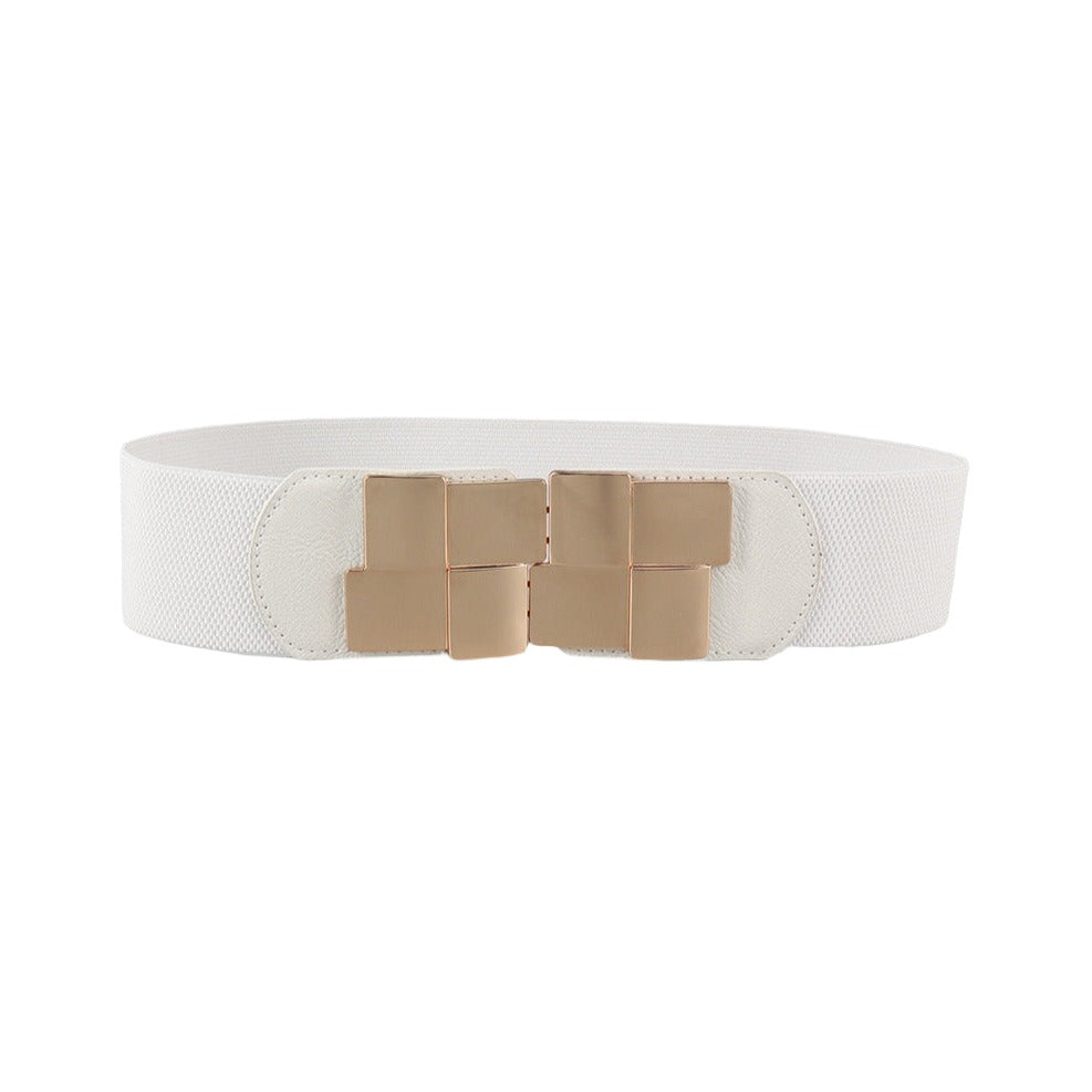 Geometric Buckle Elastic Wide Belt