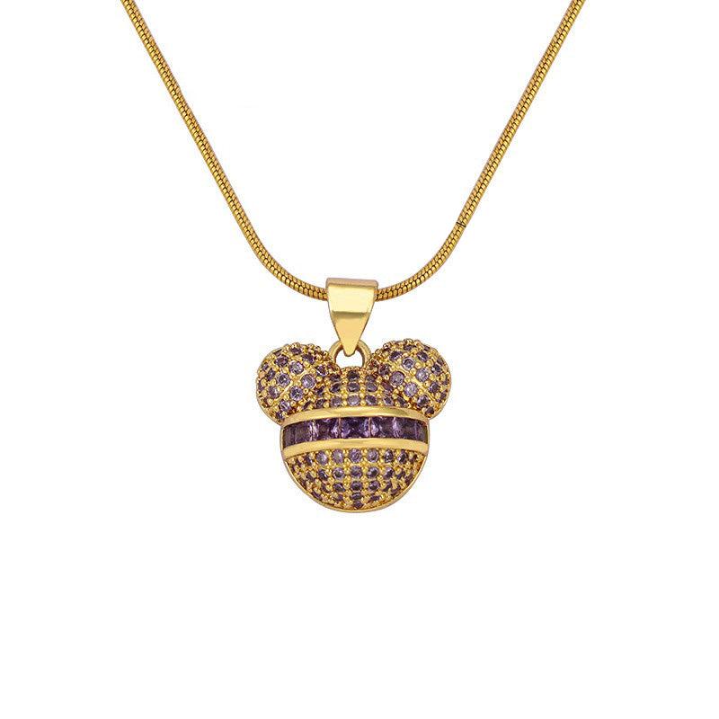 Gold Steel Mouse CZ Pave Charm Necklace