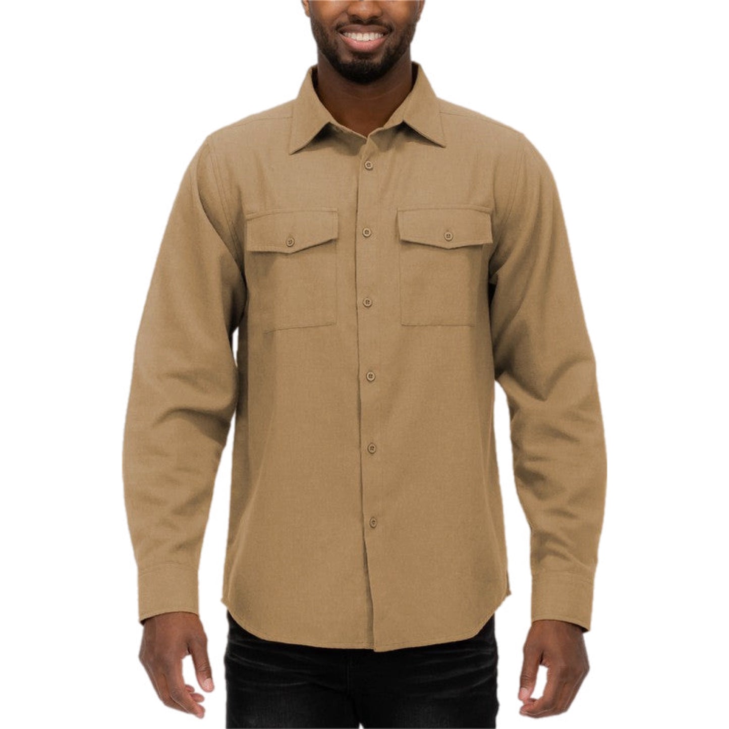 Solid Dual Button Down Flannel Shirt