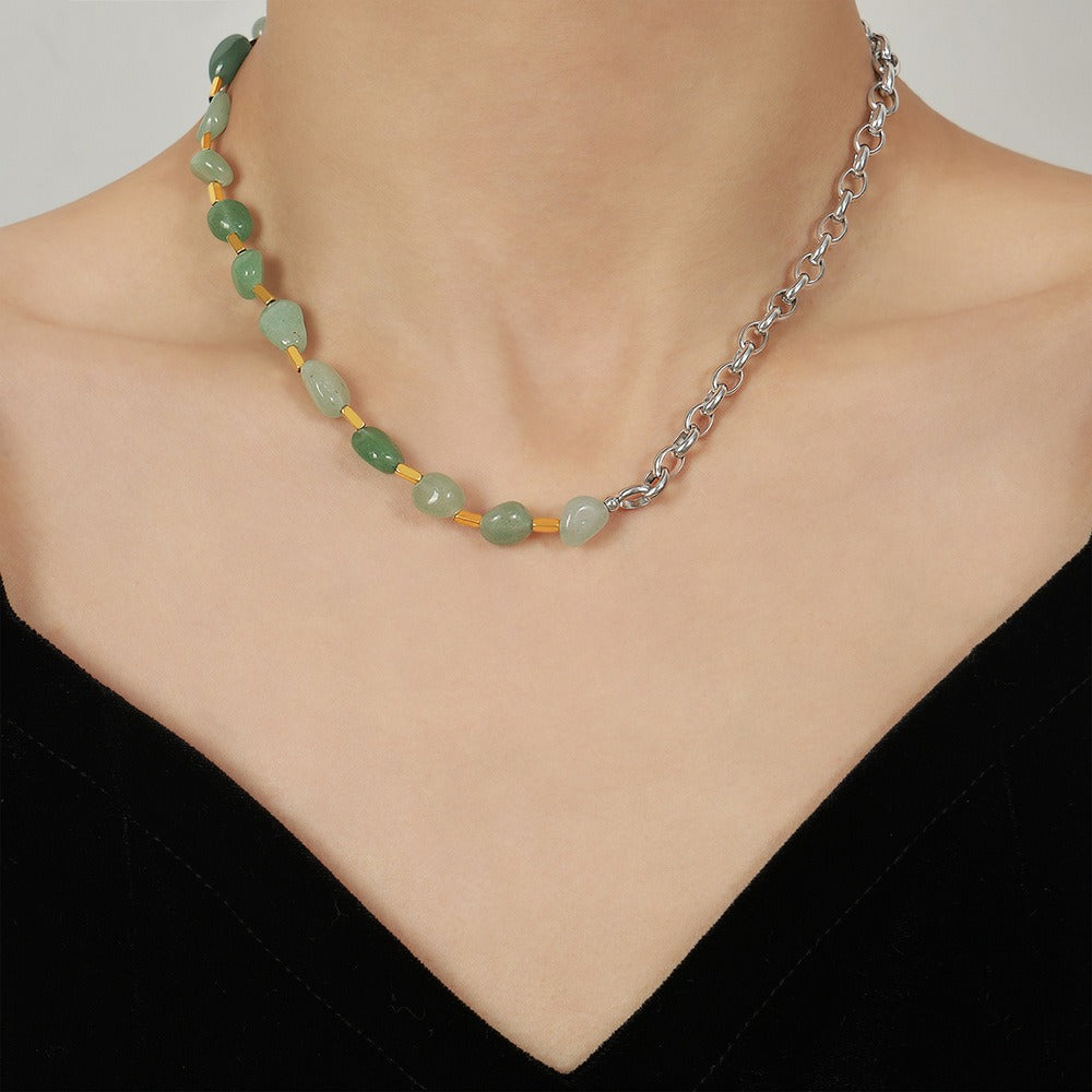 Green Aventurine Gold Steel Gemstone Necklace