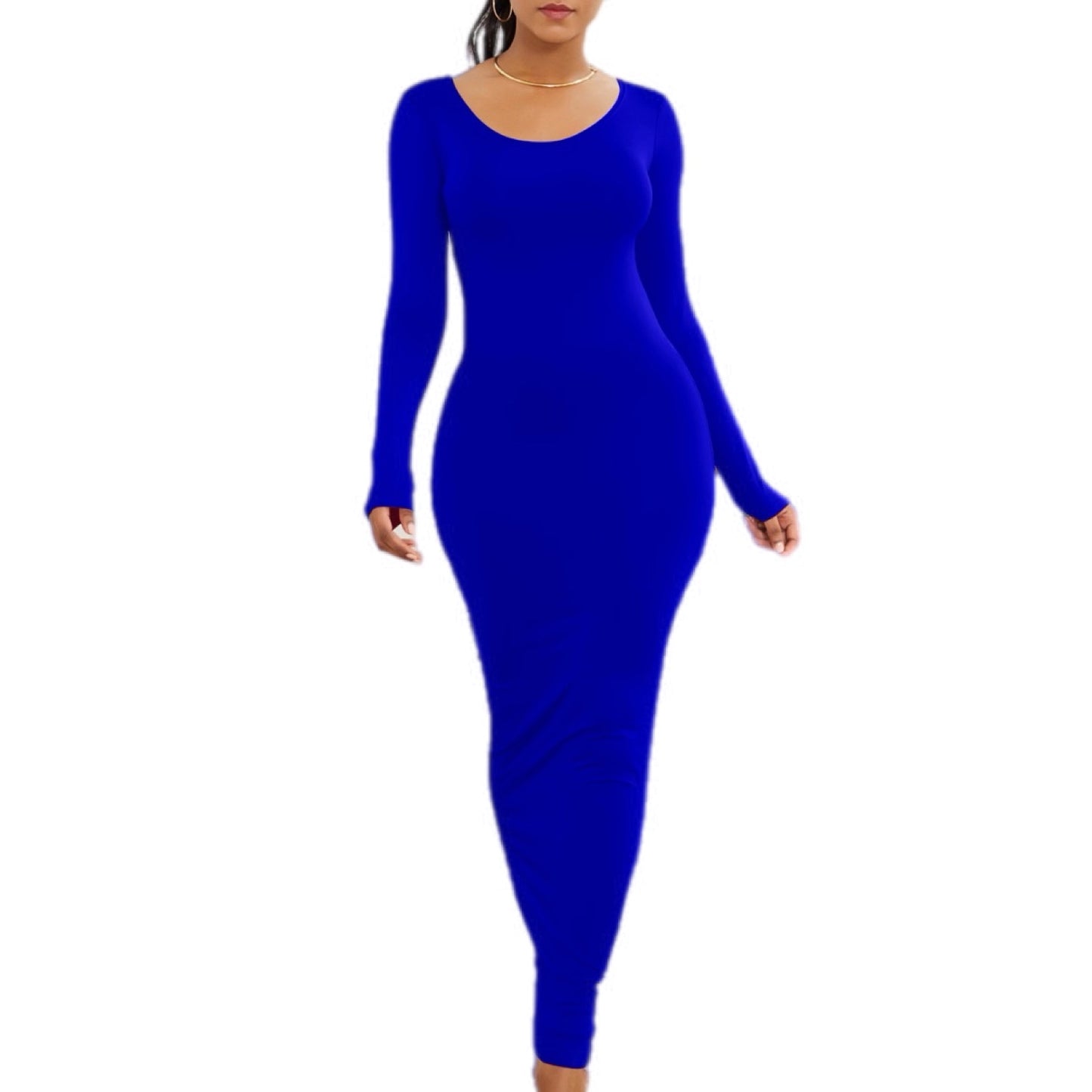 Sleek Long Sleeve Maxi Dress with Scoop Neckline