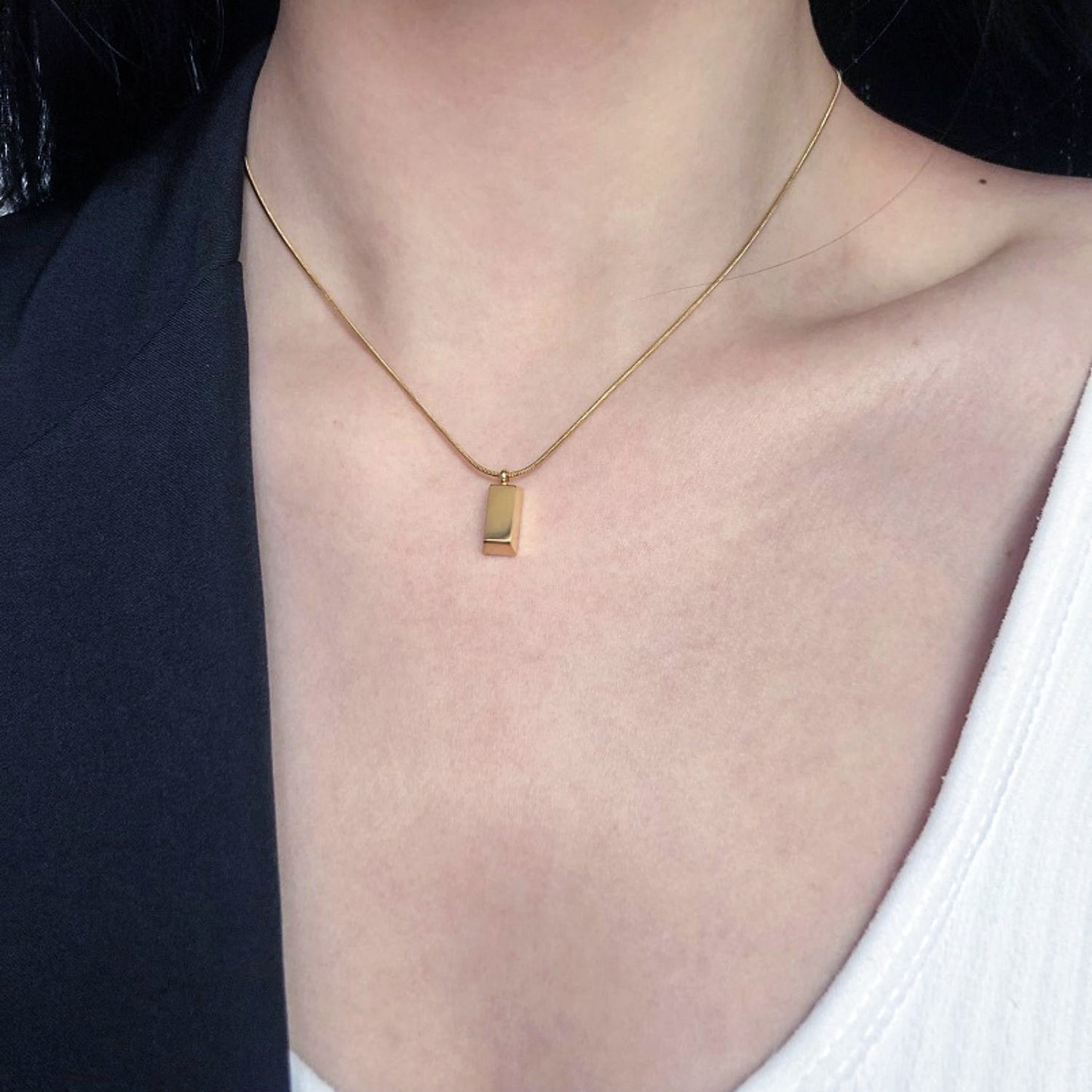 Gold Steel Bar Charm Necklace