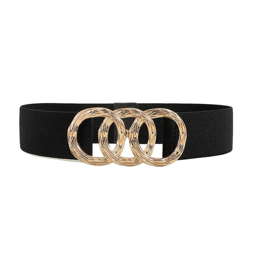 Metal Round Buckle Elastic Wide Belt