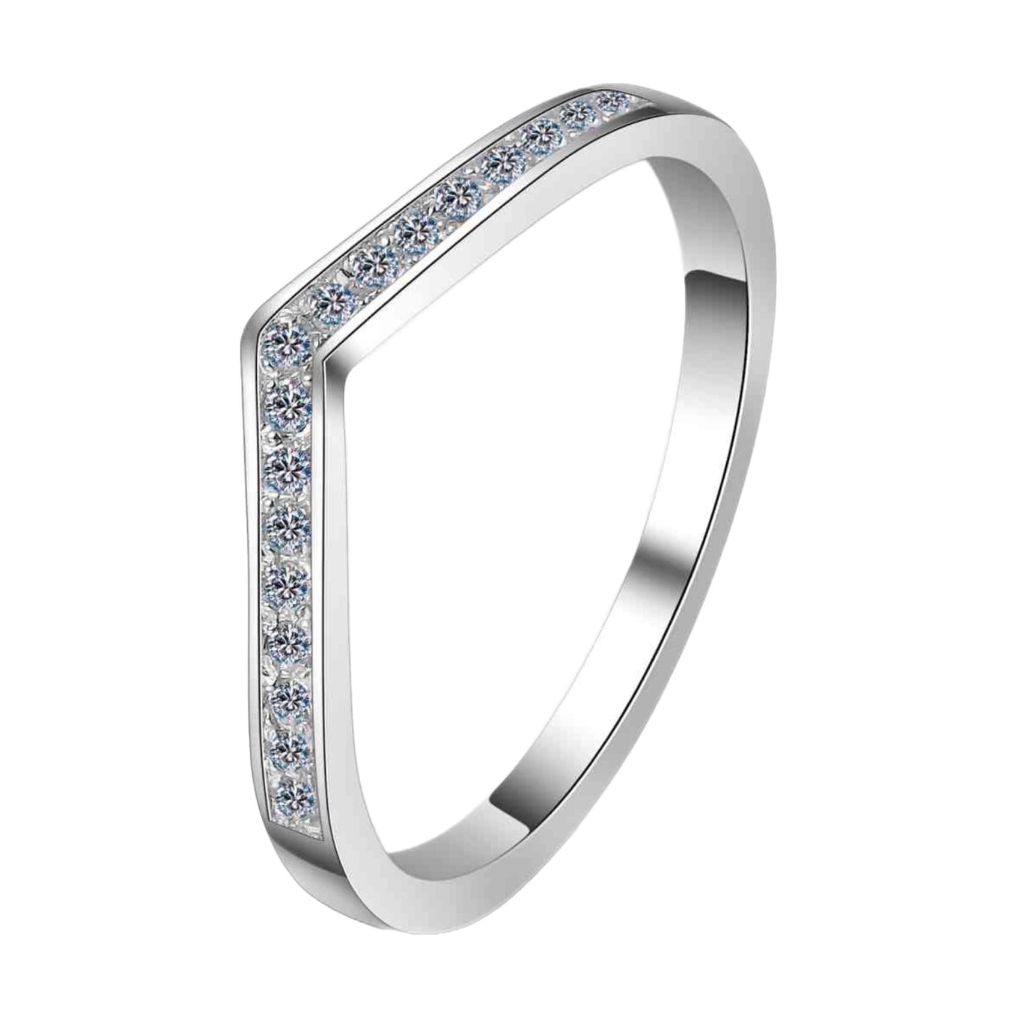 Moissanite Chevron Sterling Silver Ring