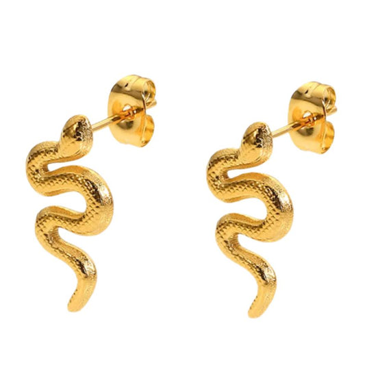 Gold Steel Snake Stud Earrings