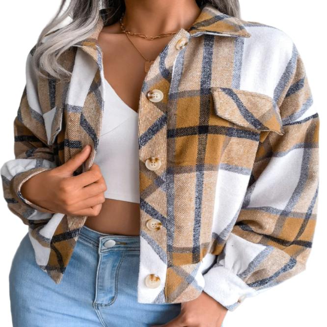 Plaid Collared Neck Jacket