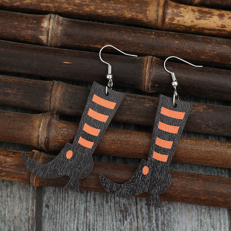 Witches Boots Wooden Earrings