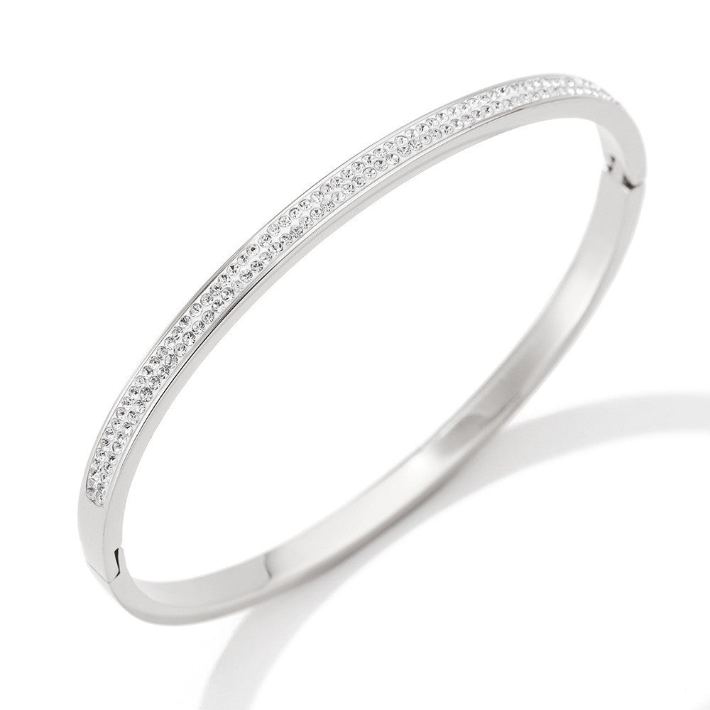 Gold or Silver Steel Bangle Bracelet with CZ Accents