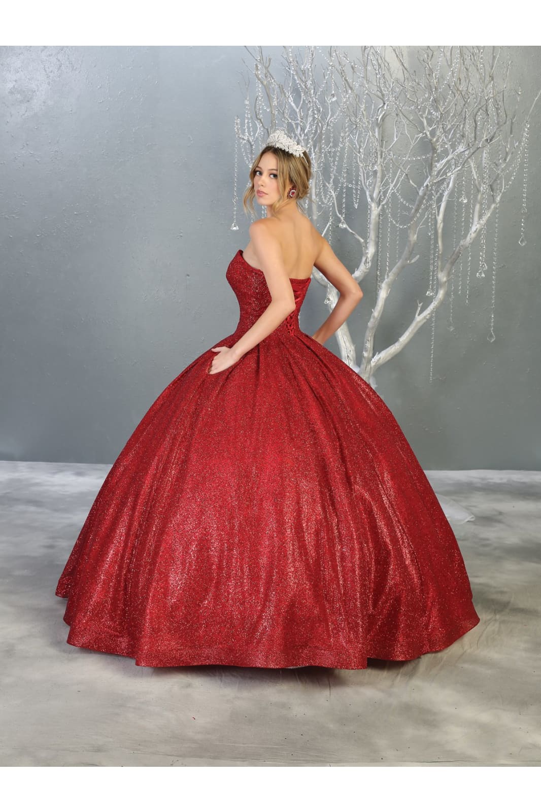 Strapless Sweetheart Glitter Quince Ball Gown