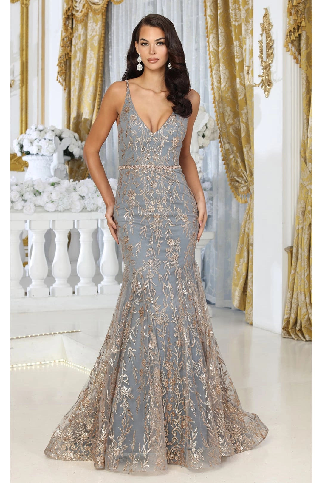 Sleeveless V-Neck Glitter Mermaid Prom Gown