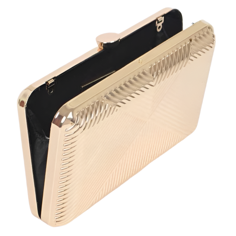 Textured Shiny Metal Box Clutch