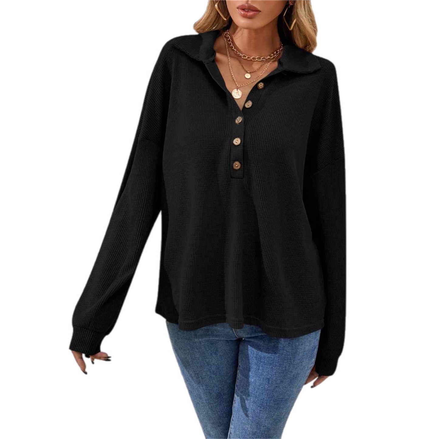 Half Button Long Sleeve Top