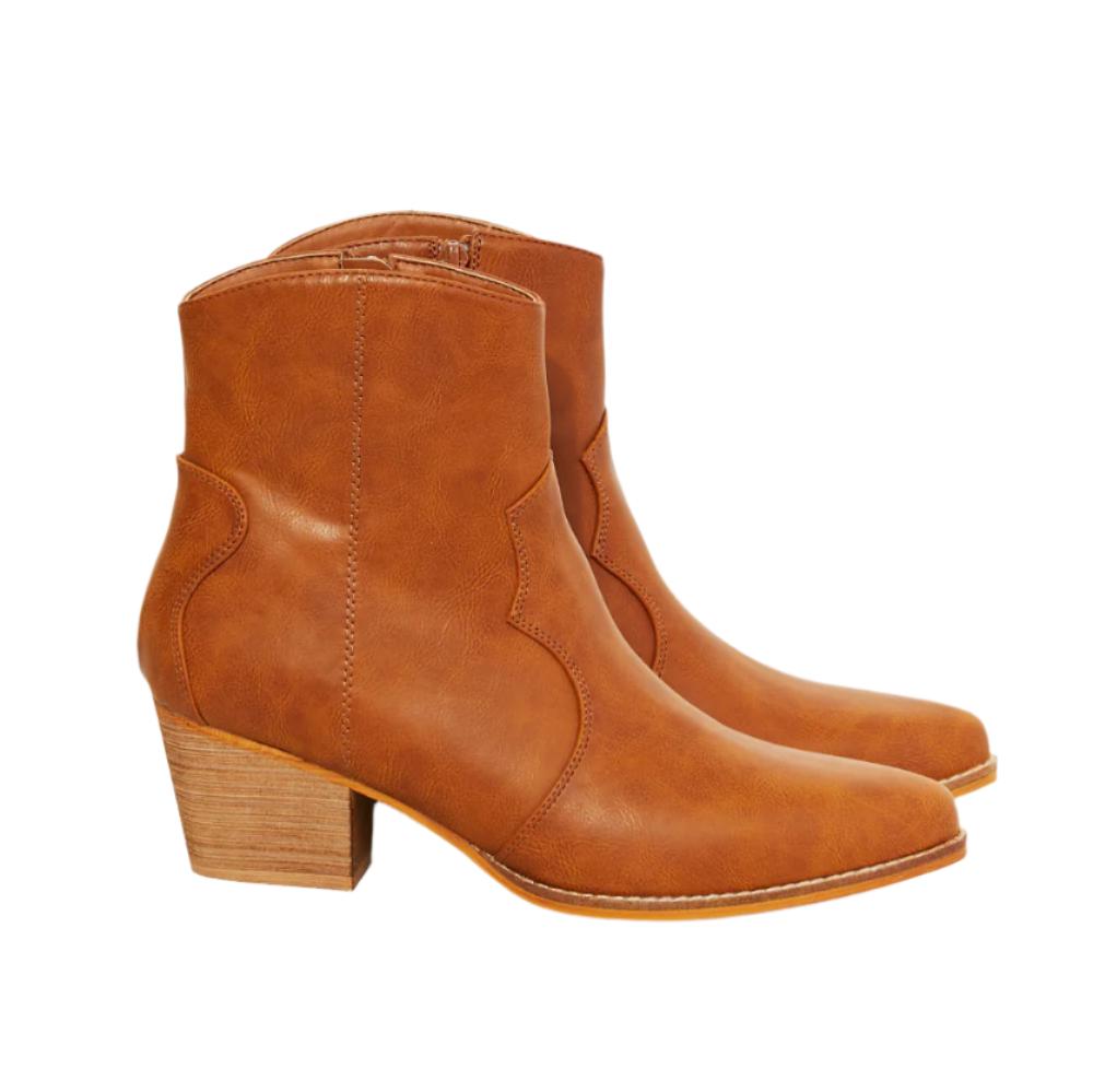 Faux Leather Western Ankle Boots in Ochre