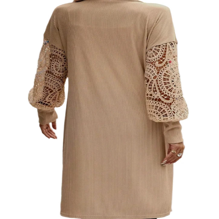 Open Front Lace Lantern Sleeve Cover-Up