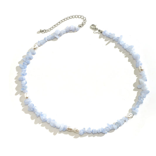 Blue Quartz & Pearl Beaded Necklace