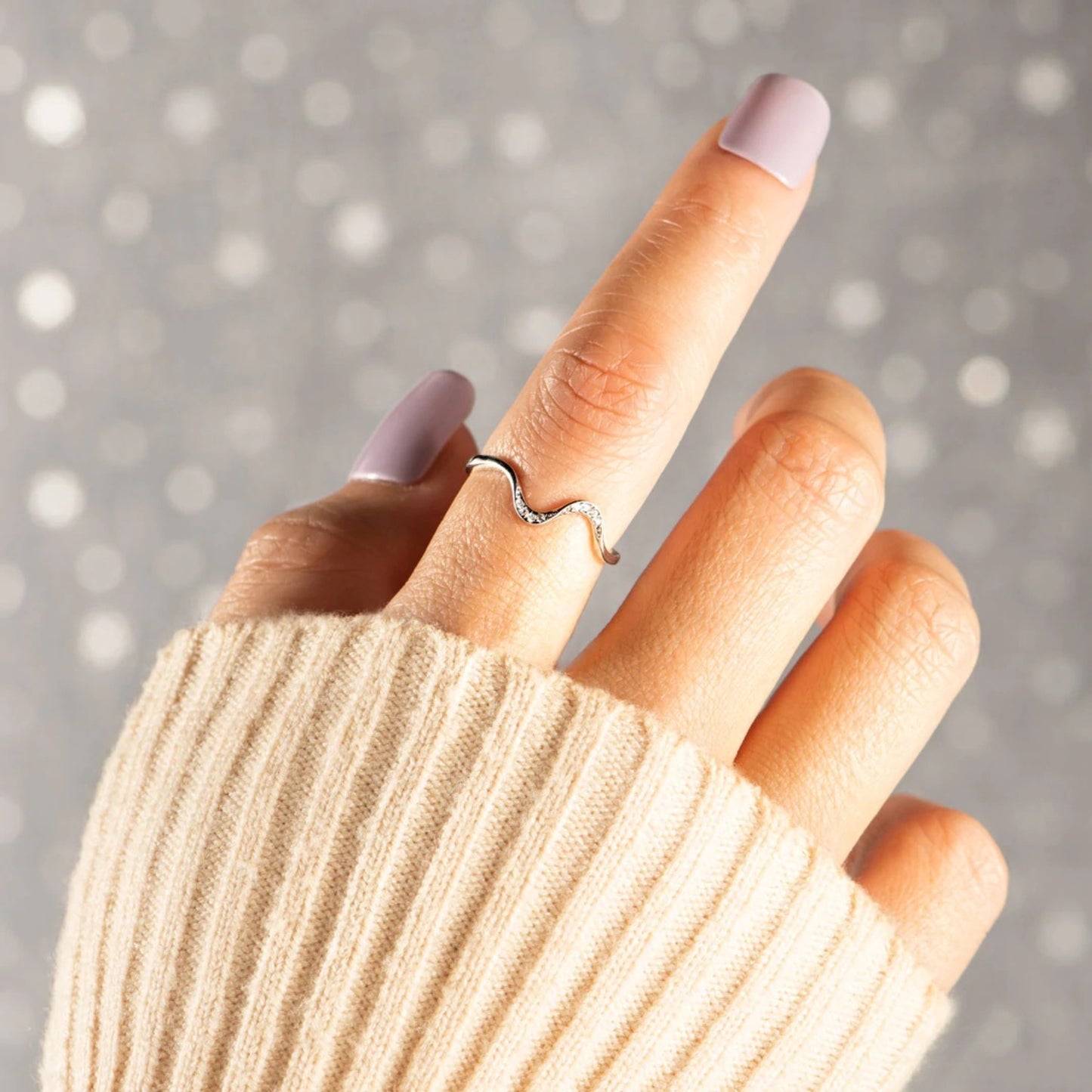 Sterling Silver Zircon Wave Shape Ring