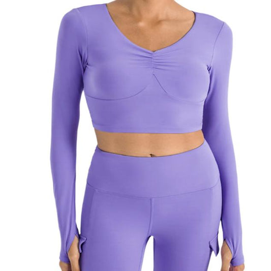 Ruched Cropped Long Sleeve Sports Top