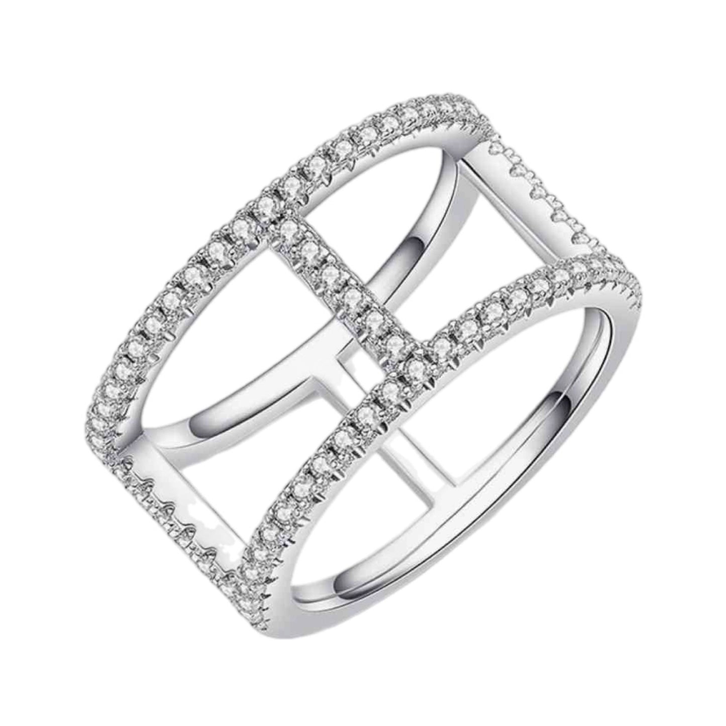 Moissanite Sterling Silver Double Band Statement Ring