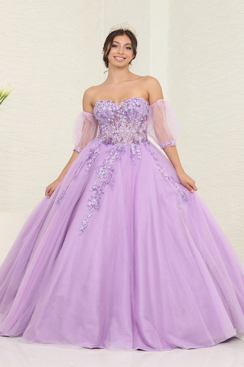 Corset Floral Sequin Applique Quinceanera Ball Gown