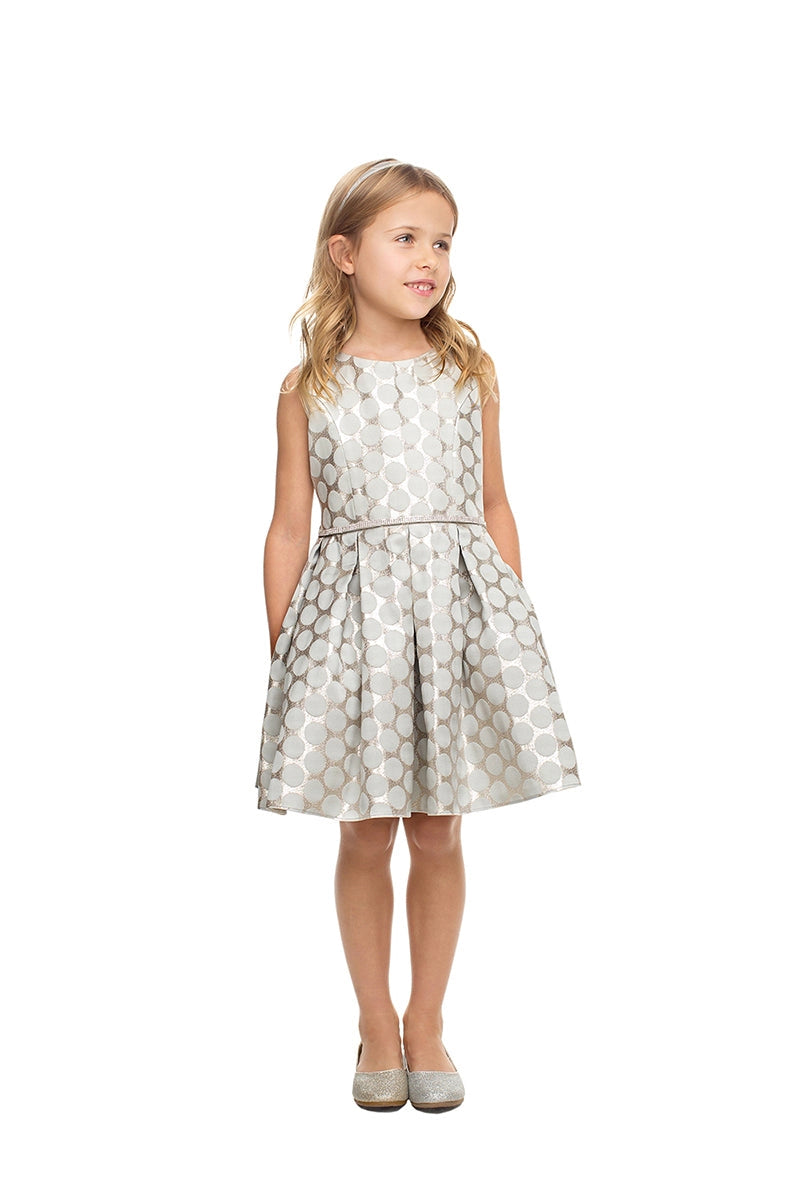 Metallic Polka Dot Girls Dress with Pockets