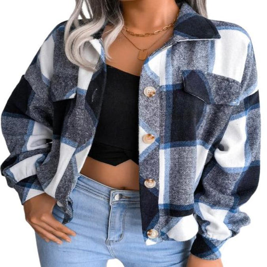 Plaid Collared Neck Jacket