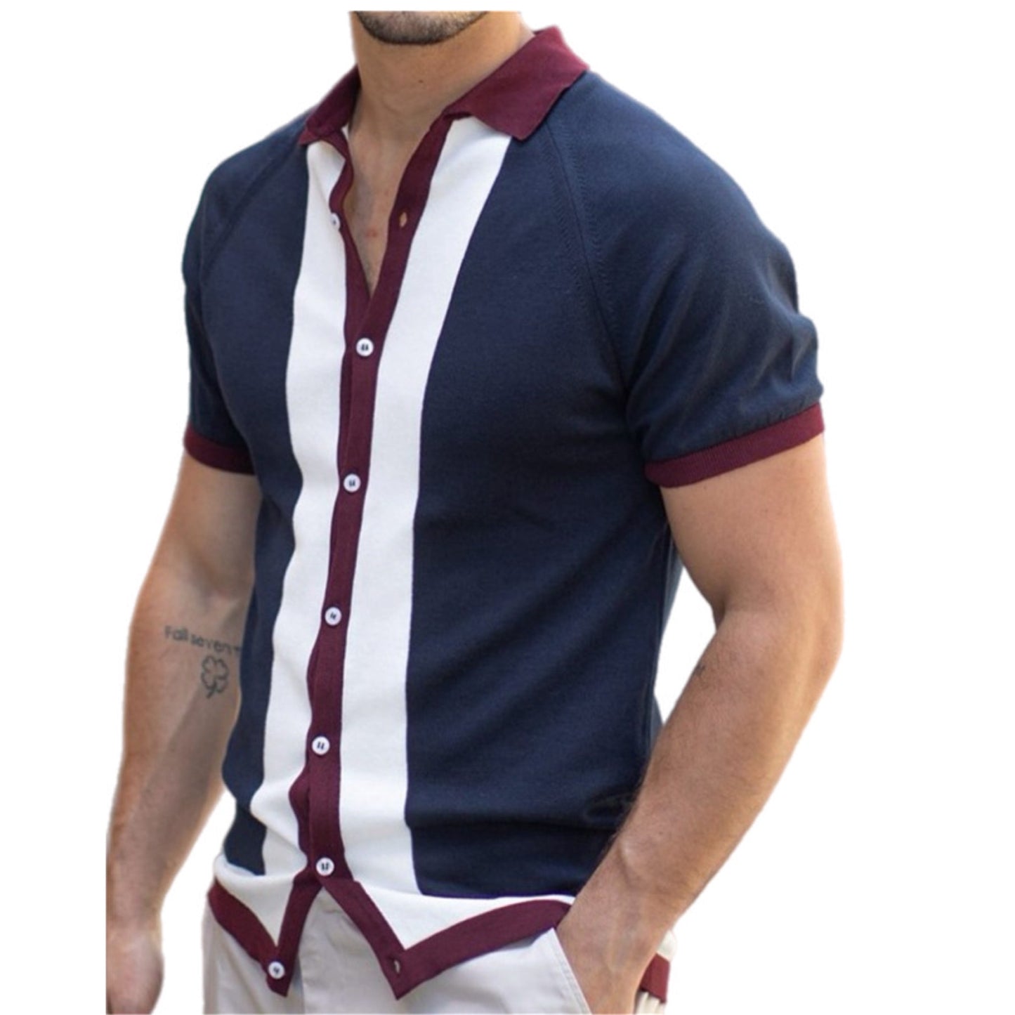 Men's Paneled Color Contrast Short Sleeve Shirt