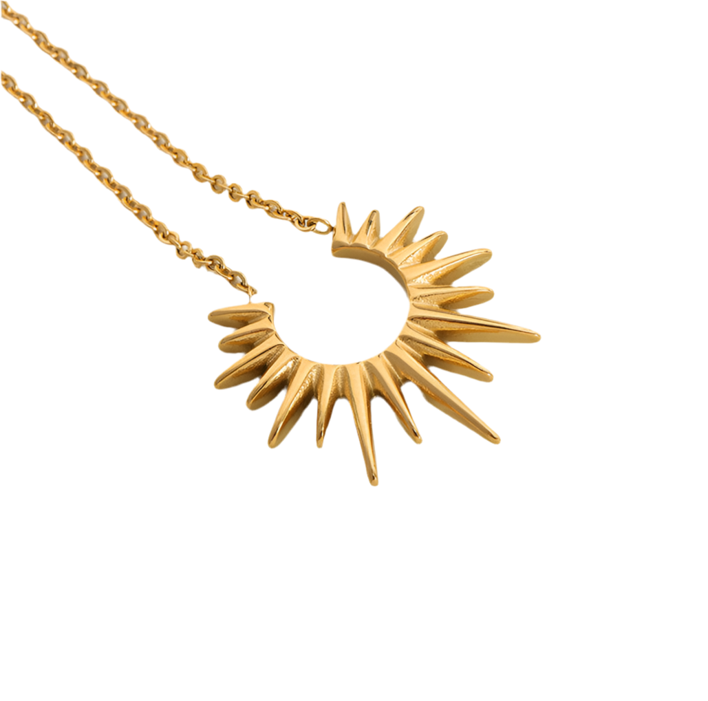 Gold or Silver Steel Spike Fan Charm Necklace