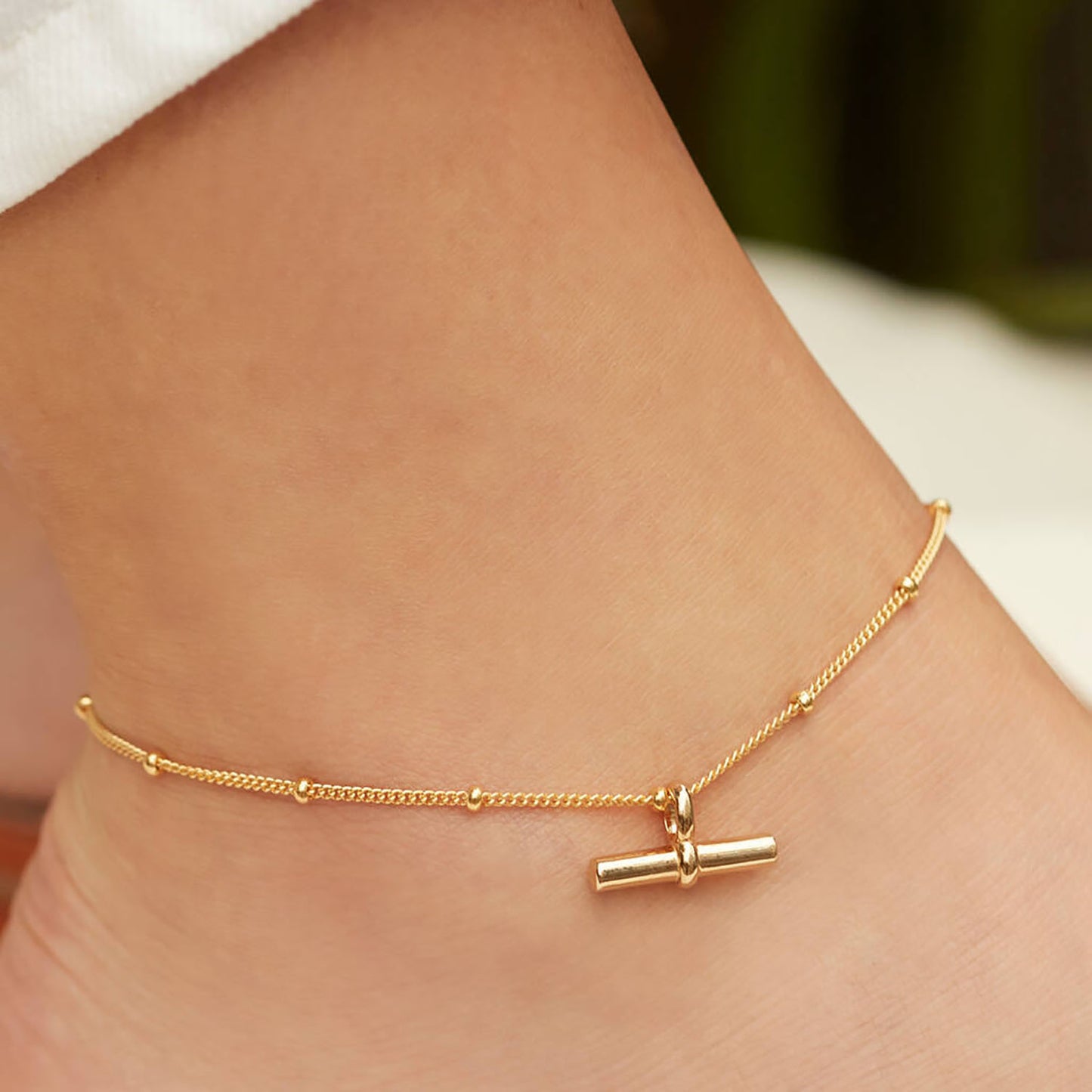 Gold Steel Satellite Chain Charm Anklet