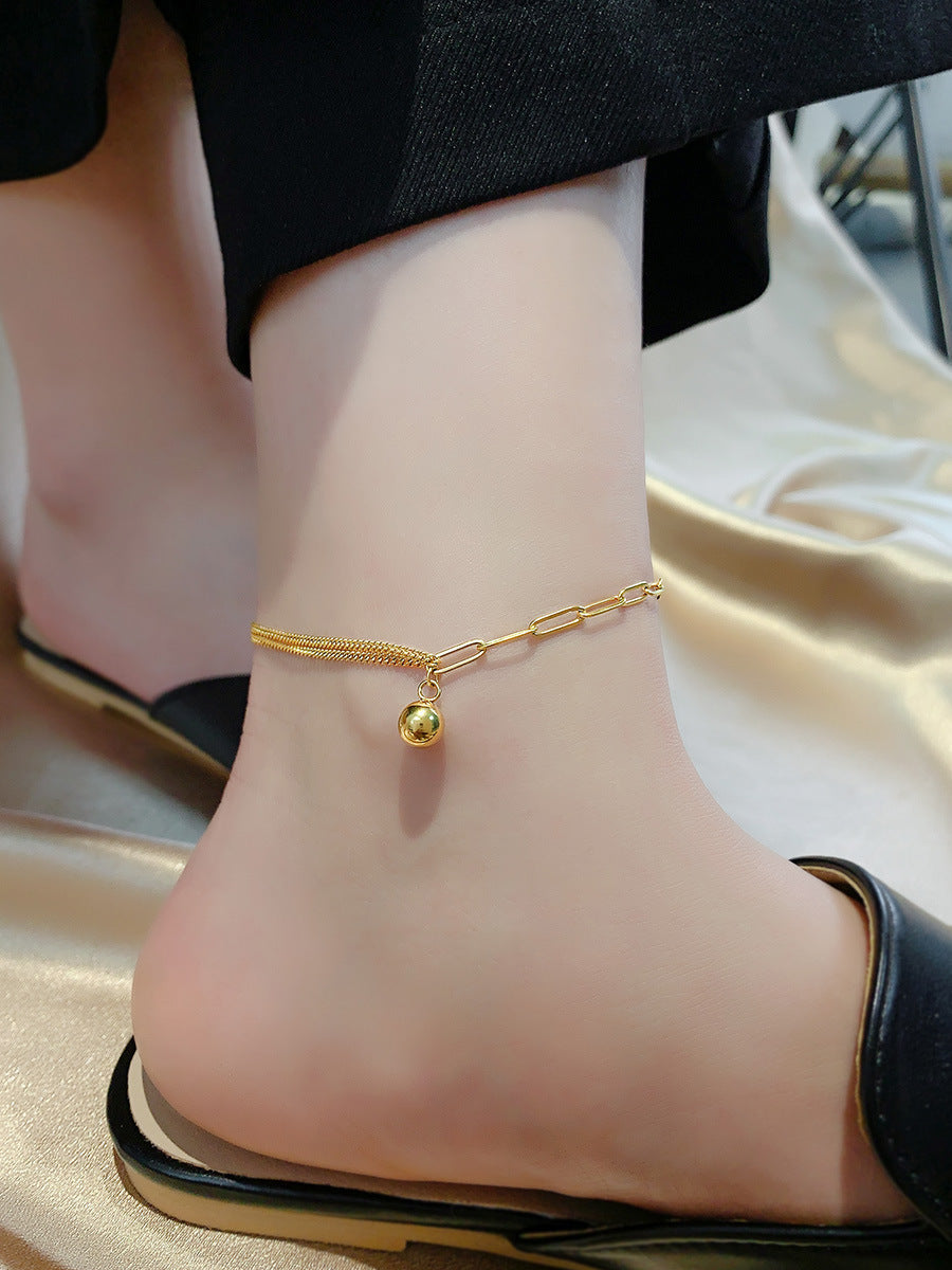 Gold Steel Mixed Chain Charm Anklet