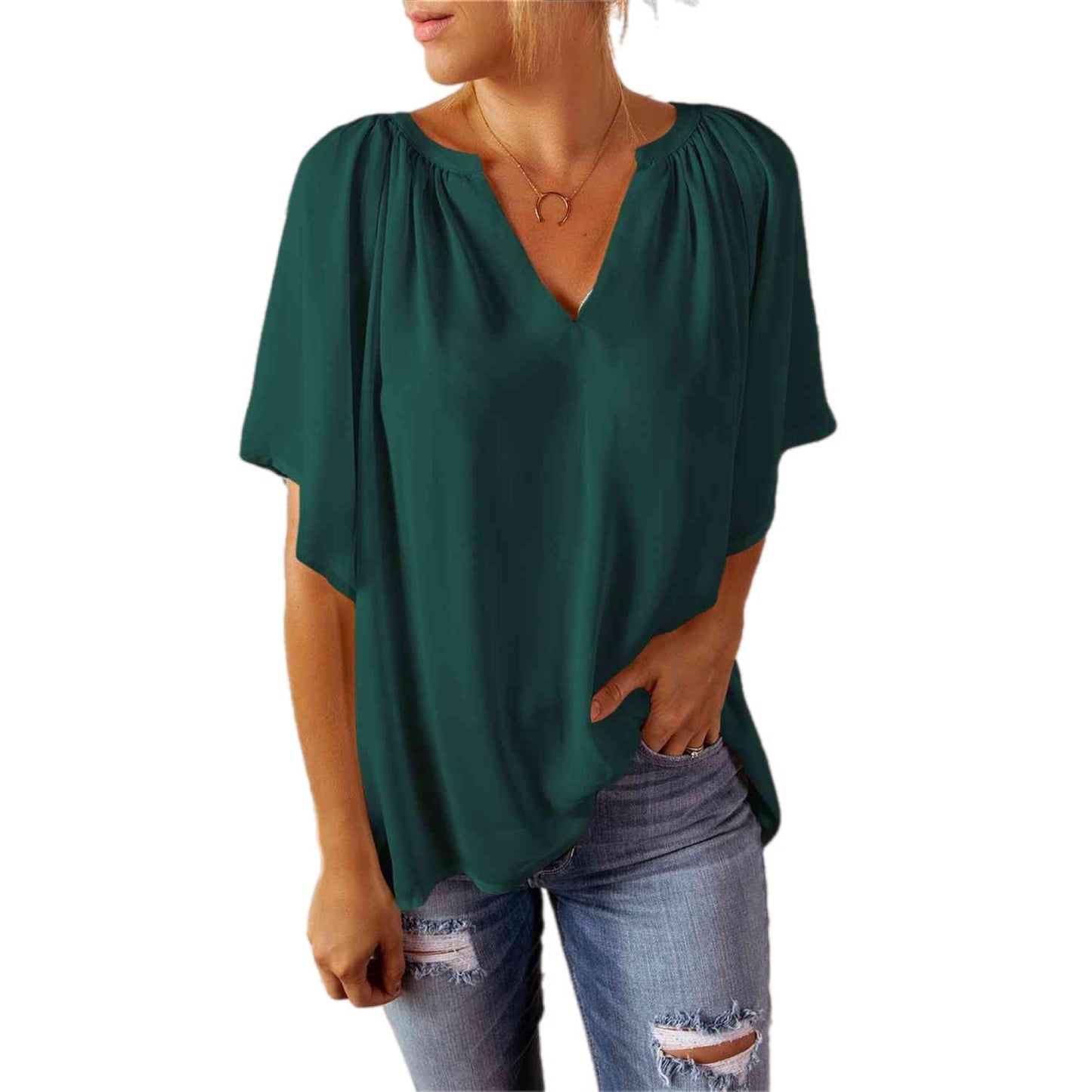 V-Neck Flutter Sleeve Top