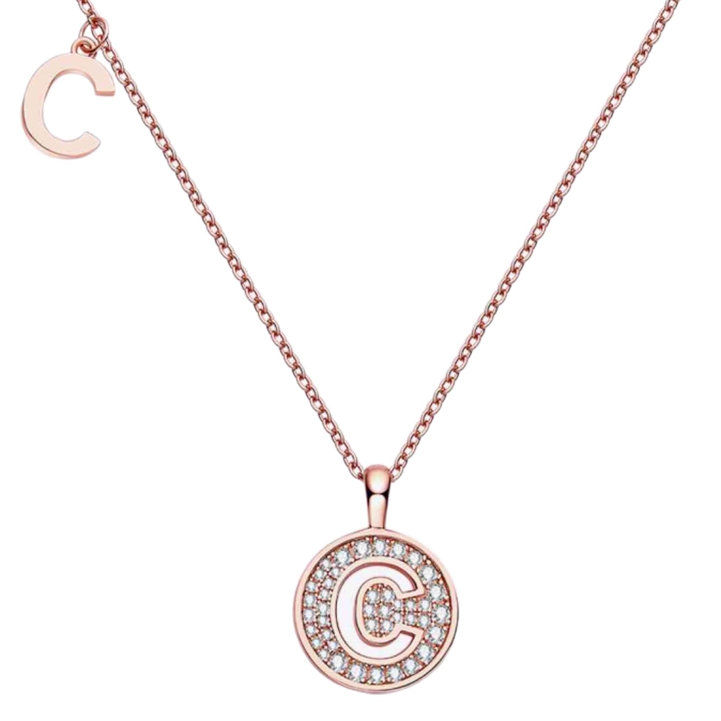 Moissanite Coin Initial Charm Necklace - A to J