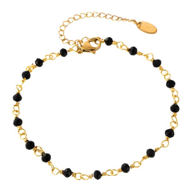 Gold Steel Gemstone Beaded Charm Anklet