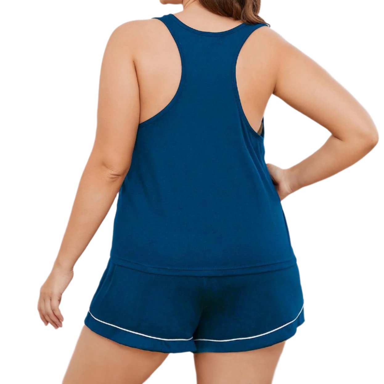 Plus Size Contrast Piping Racerback Tank & Shorts Pajama Set