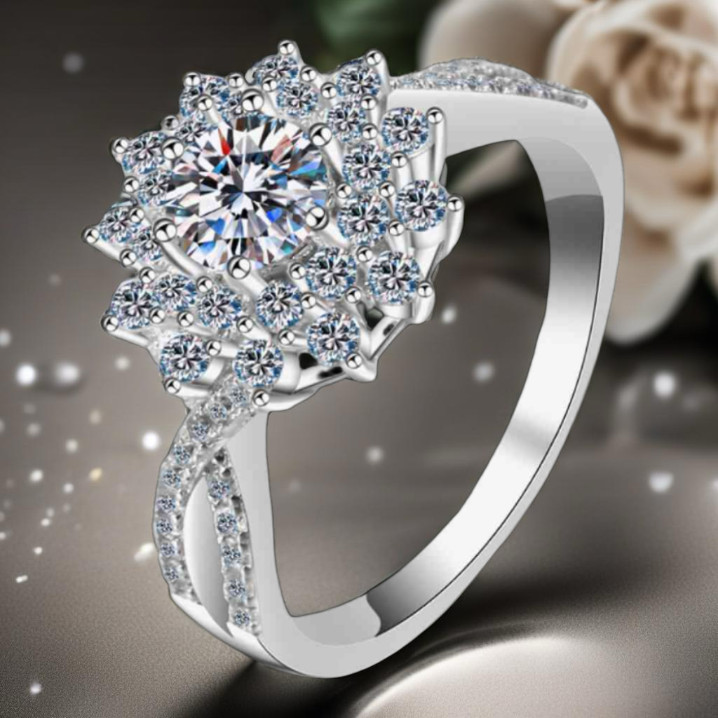 Moissanite Flower Split Shank Ring