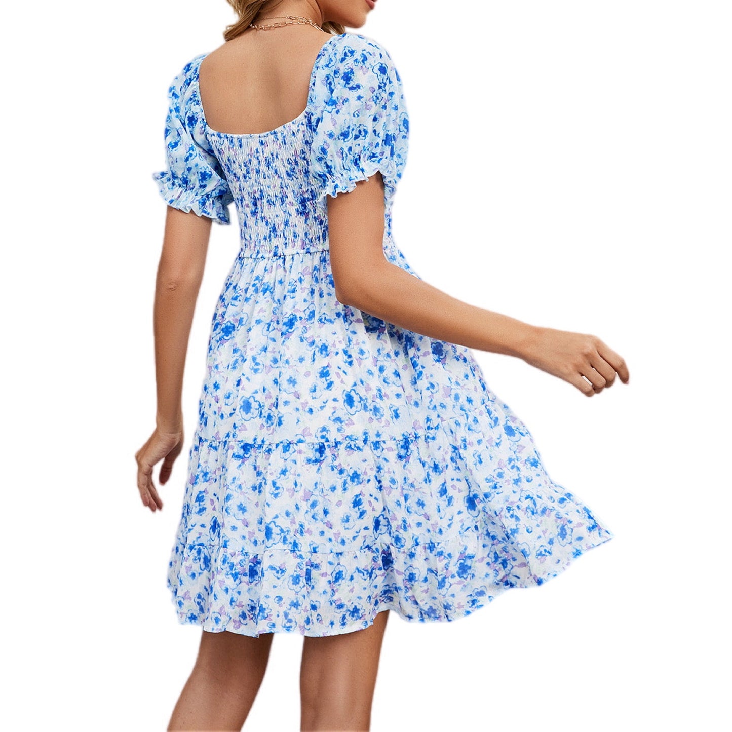 Floral Puff Sleeve Smocked Dress